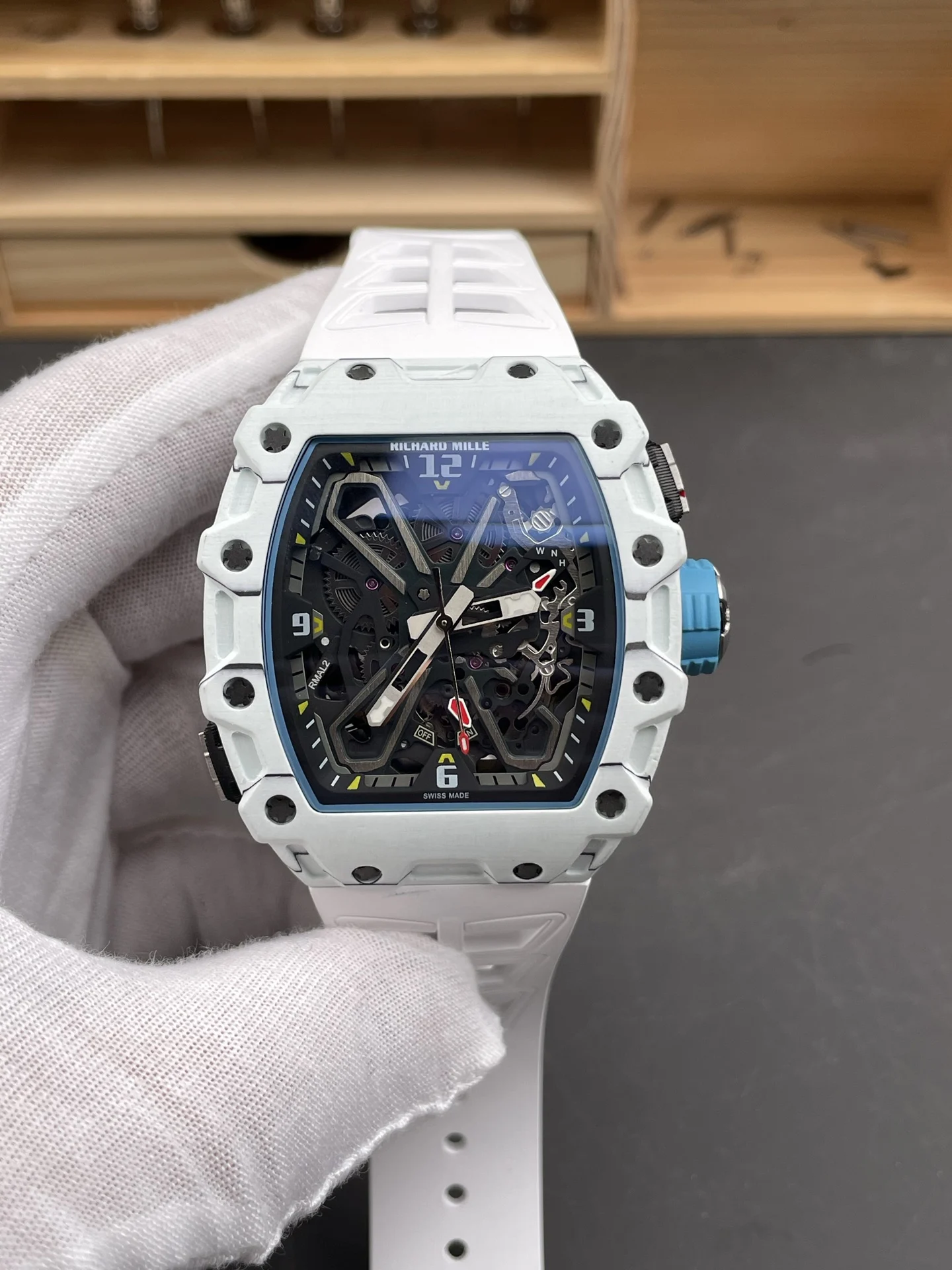 Richard Mille RM Carbon White Dial RM 35-03 — photographed off the sweep