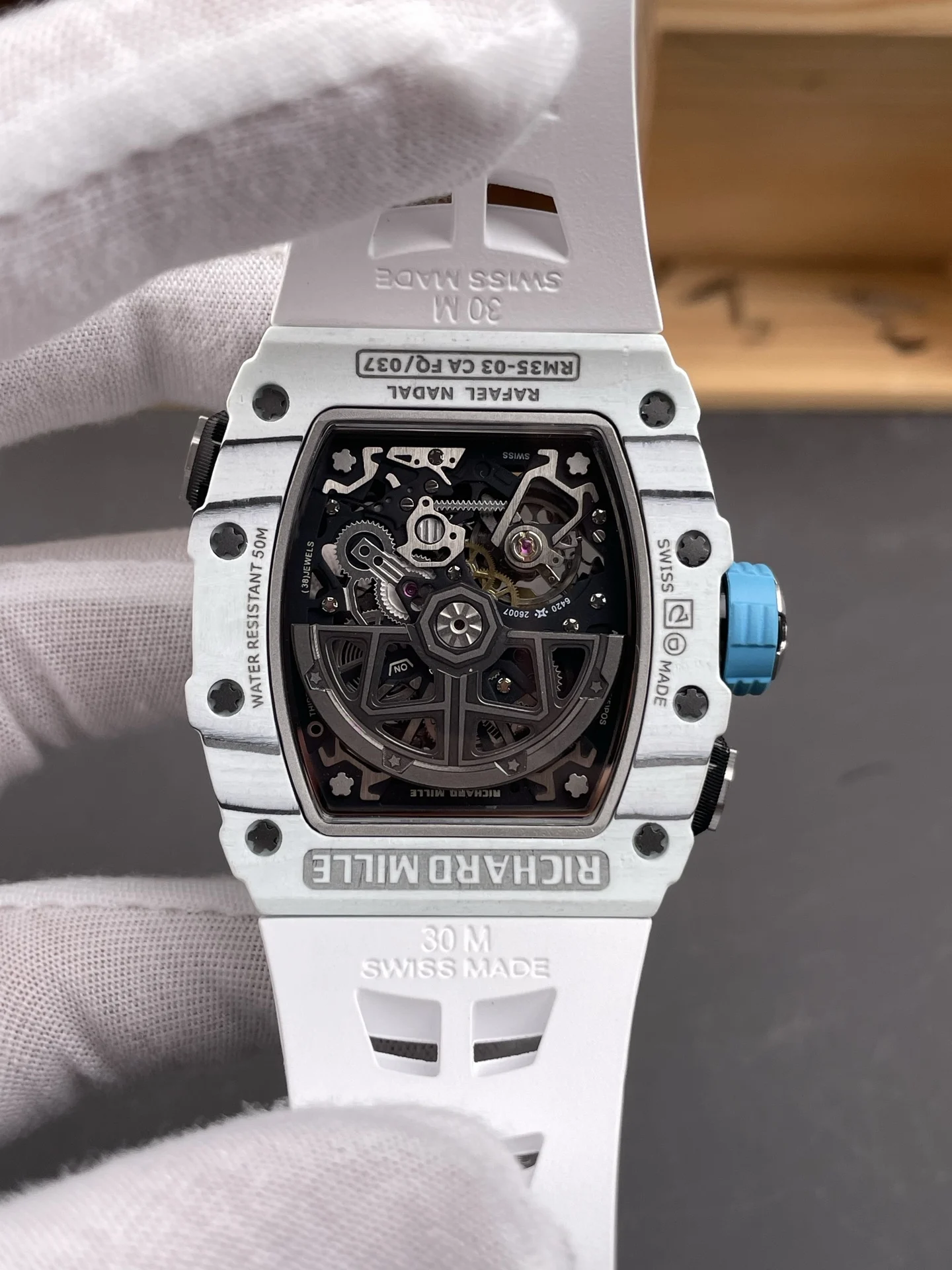 Richard Mille RM Carbon White Dial RM 35-03 — photographed off the sweep
