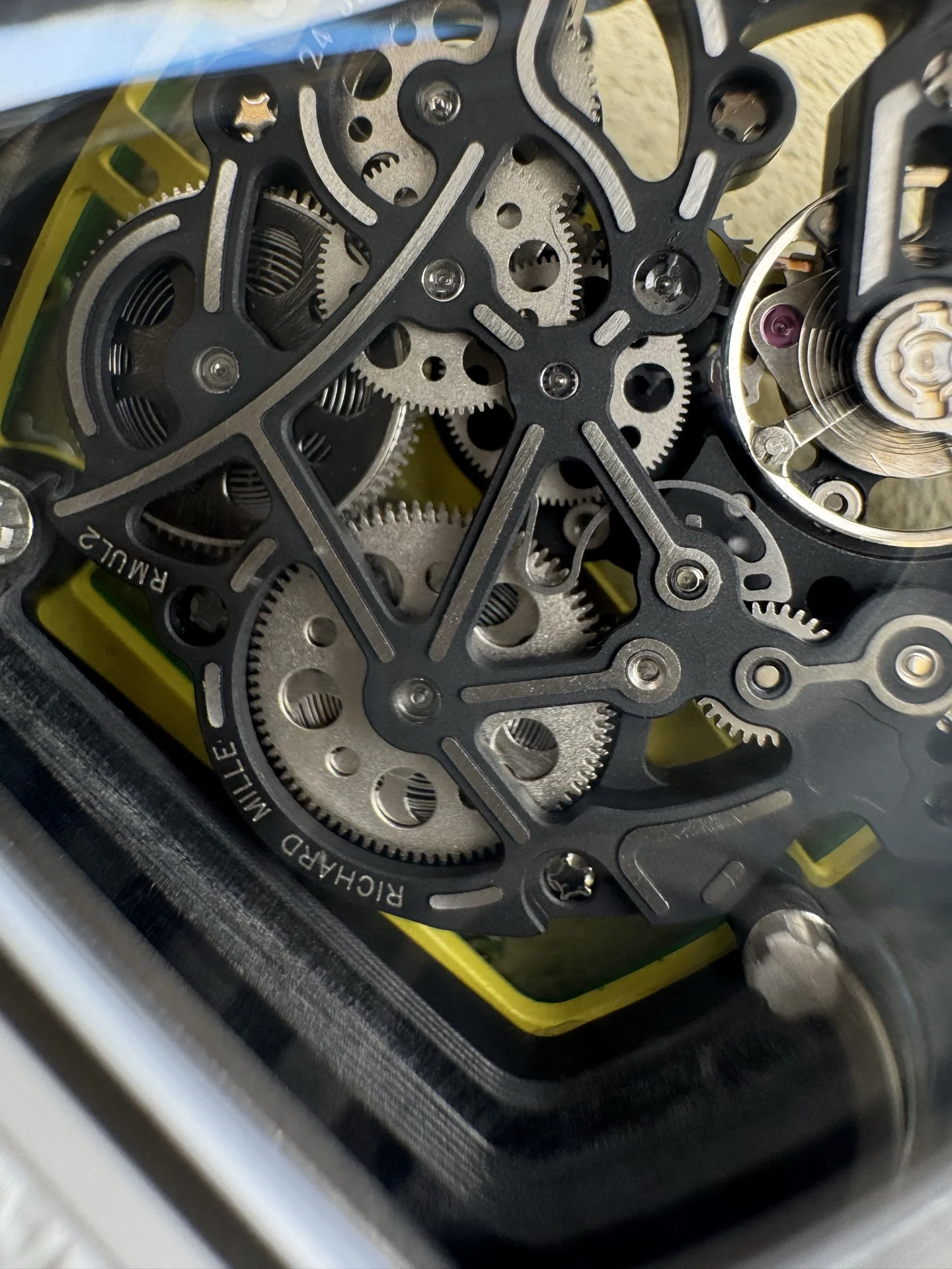 Richard Mille RM Ceramic Green Dial RM 61-01 51 × 42mm — photographed off the sweep