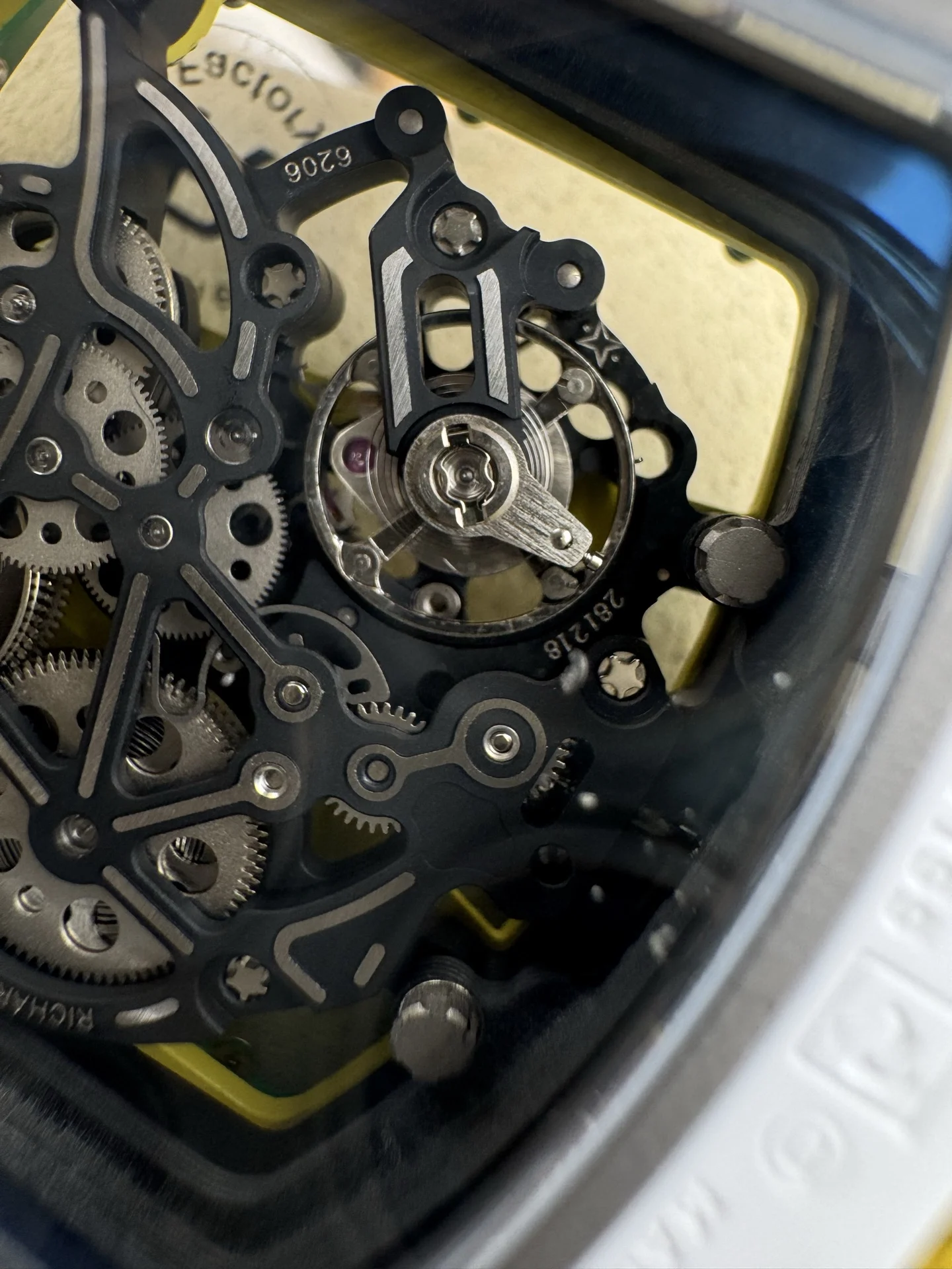 Richard Mille RM Ceramic Green Dial RM 61-01 51 × 42mm — photographed off the sweep