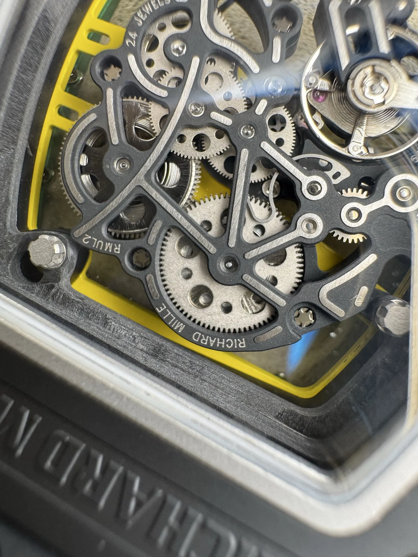 Richard Mille RM Ceramic Green Dial RM 61-01 51 × 42mm — photographed off the sweep