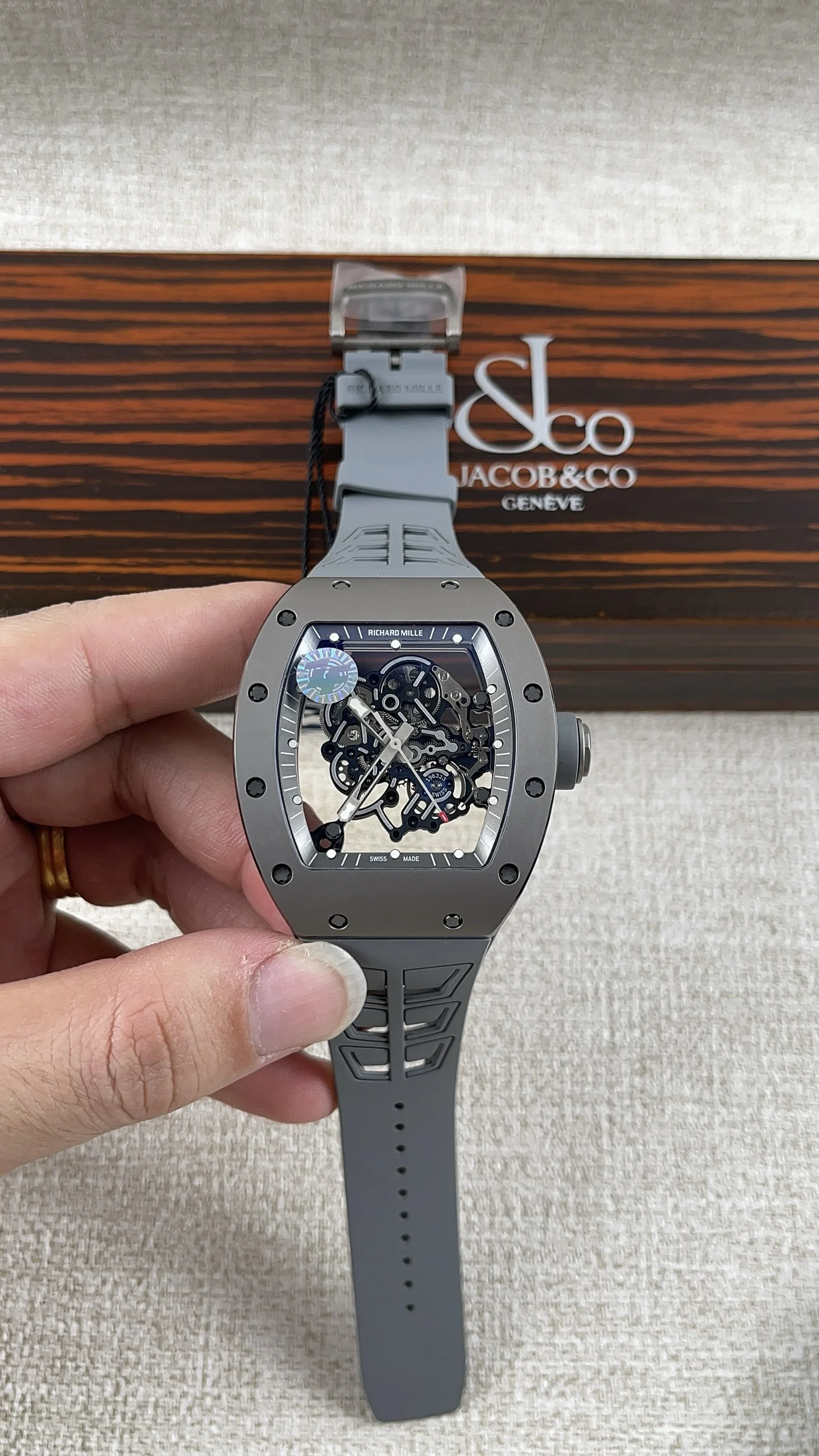 Richard Mille RM Ceramic Grey Dial RM 055 — photographed off the sweep