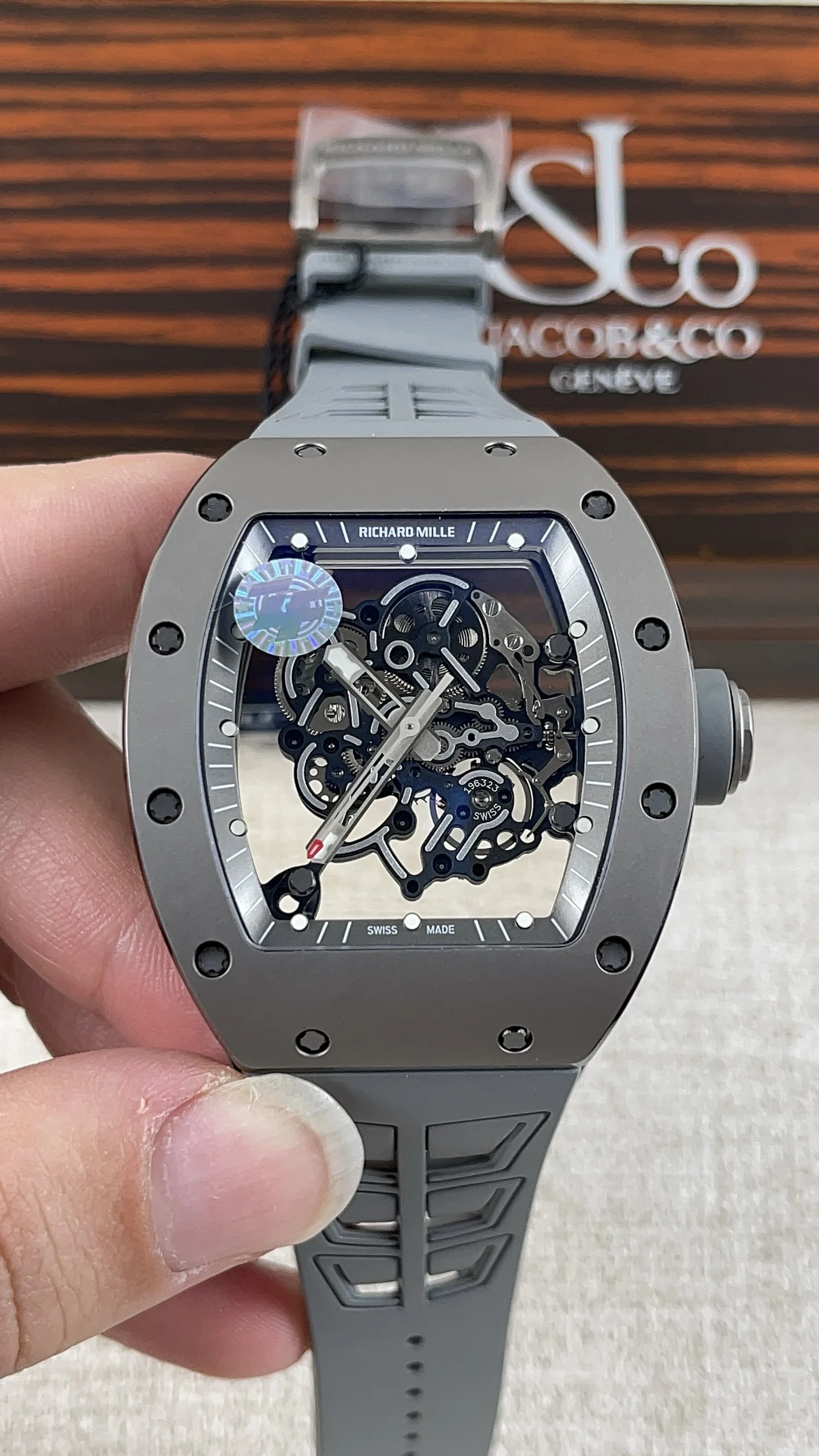 Richard Mille RM Ceramic Grey Dial RM 055 — photographed off the sweep