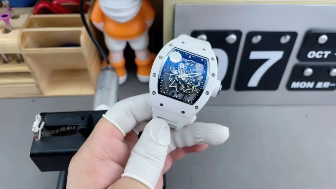 Richard Mille RM Ceramic White Dial RM 055 — photographed off the sweep