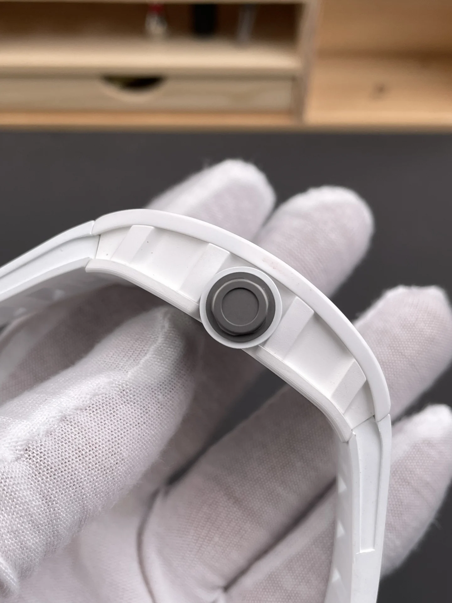 Richard Mille RM Ceramic White Dial RM 055 49.9 × 42.7mm — photographed off the sweep