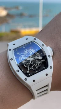 Richard Mille RM Ceramic White Dial RM 055 49.90 × 42.70mm — photographed off the sweep
