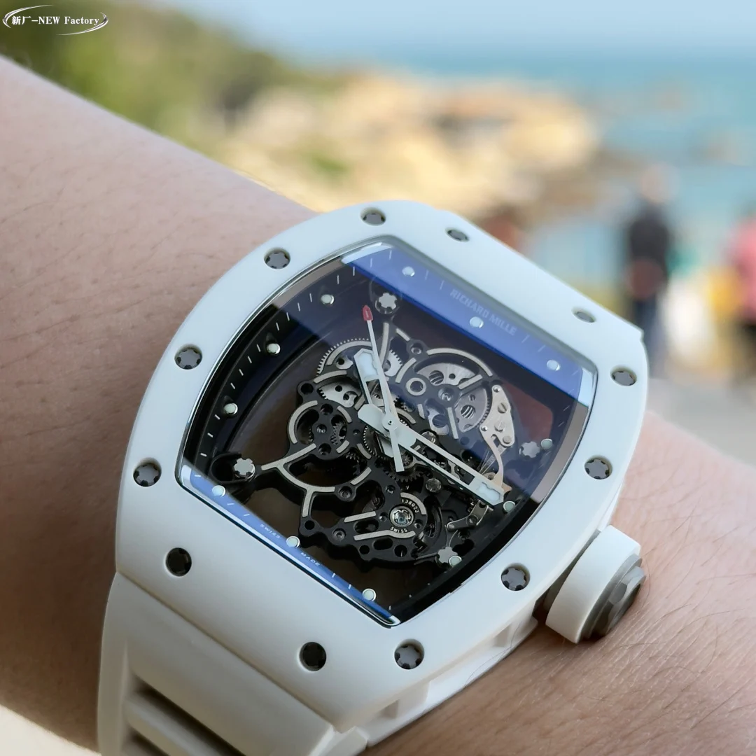 Richard Mille RM Ceramic White Dial RM 055 49.90 × 42.70mm — photographed off the sweep