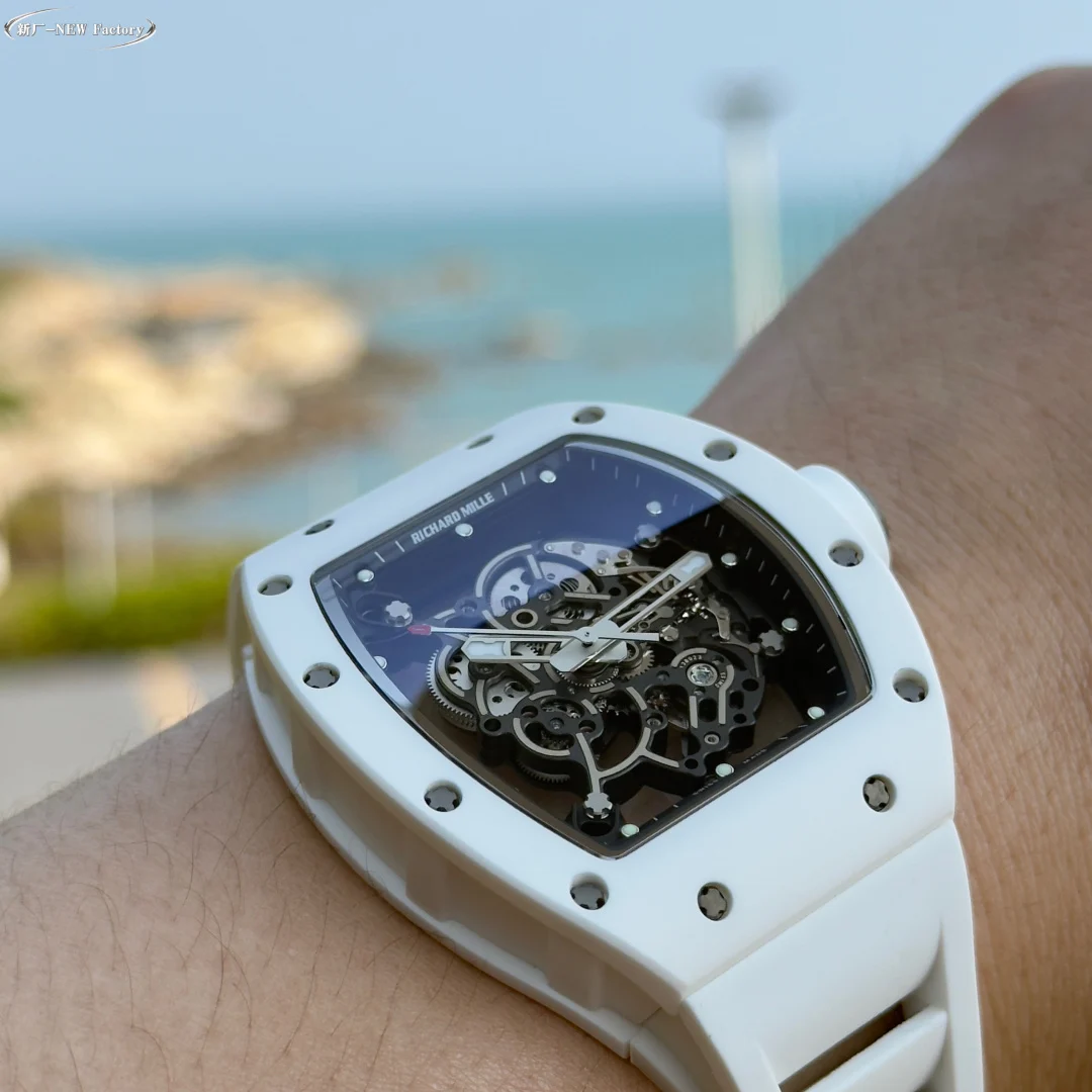 Richard Mille RM Ceramic White Dial RM 055 49.90 × 42.70mm — photographed off the sweep