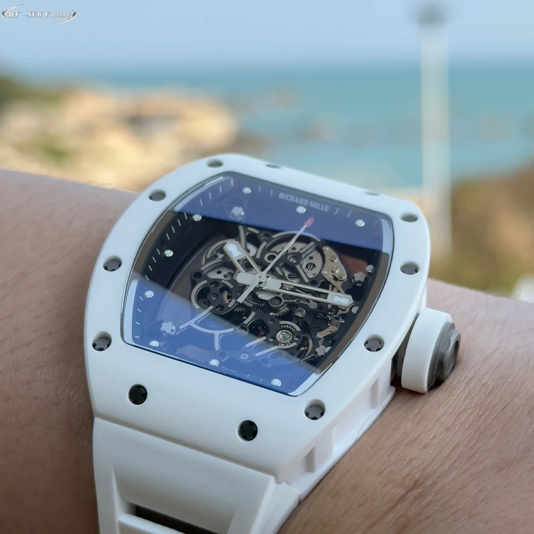 Richard Mille RM Ceramic White Dial RM 055 49.90 × 42.70mm — photographed off the sweep