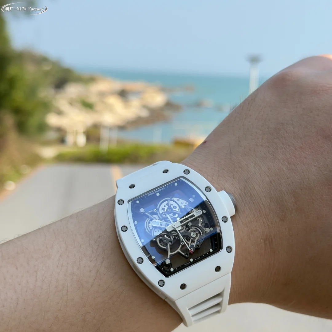 Richard Mille RM Ceramic White Dial RM 055 49.90 × 42.70mm — photographed off the sweep