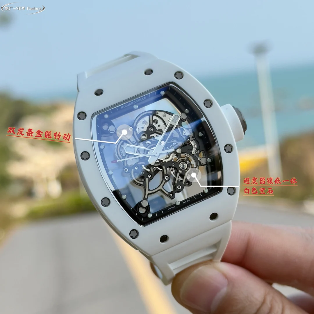 Richard Mille RM Ceramic White Dial RM 055 49.90 × 42.70mm — photographed off the sweep