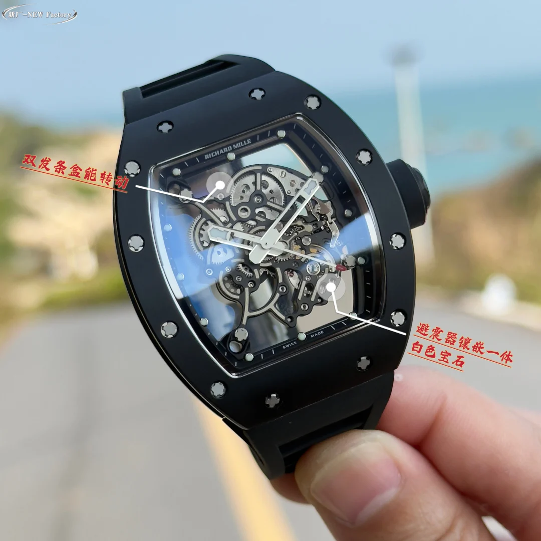 Richard Mille RM Ceramic White Dial RM 055 49.90 × 42.70mm — photographed off the sweep
