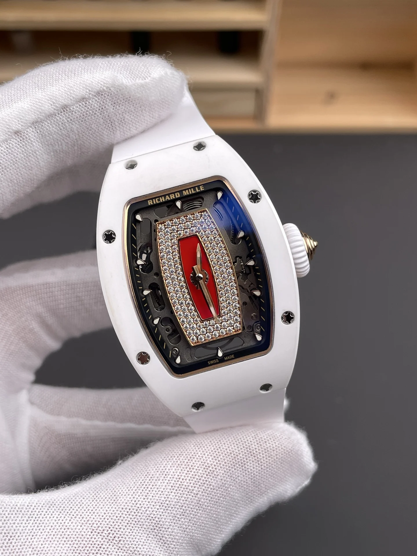 Richard Mille RM Ceramic White Dial RM 07-01 — photographed off the sweep