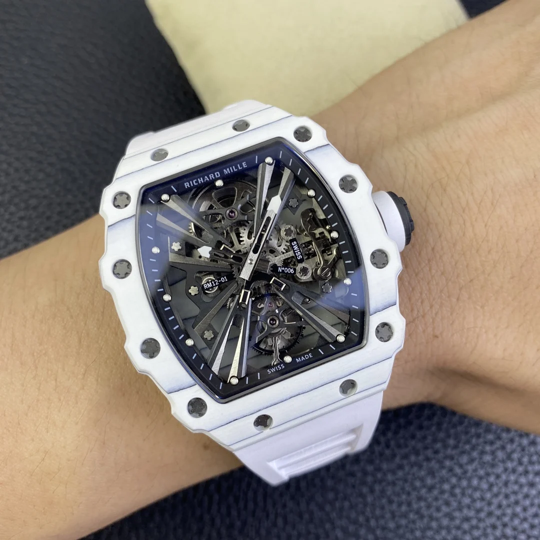 Richard Mille RM Tourbillon Carbon Black Dial RM 12-01 42 × 15mm — photographed off the sweep