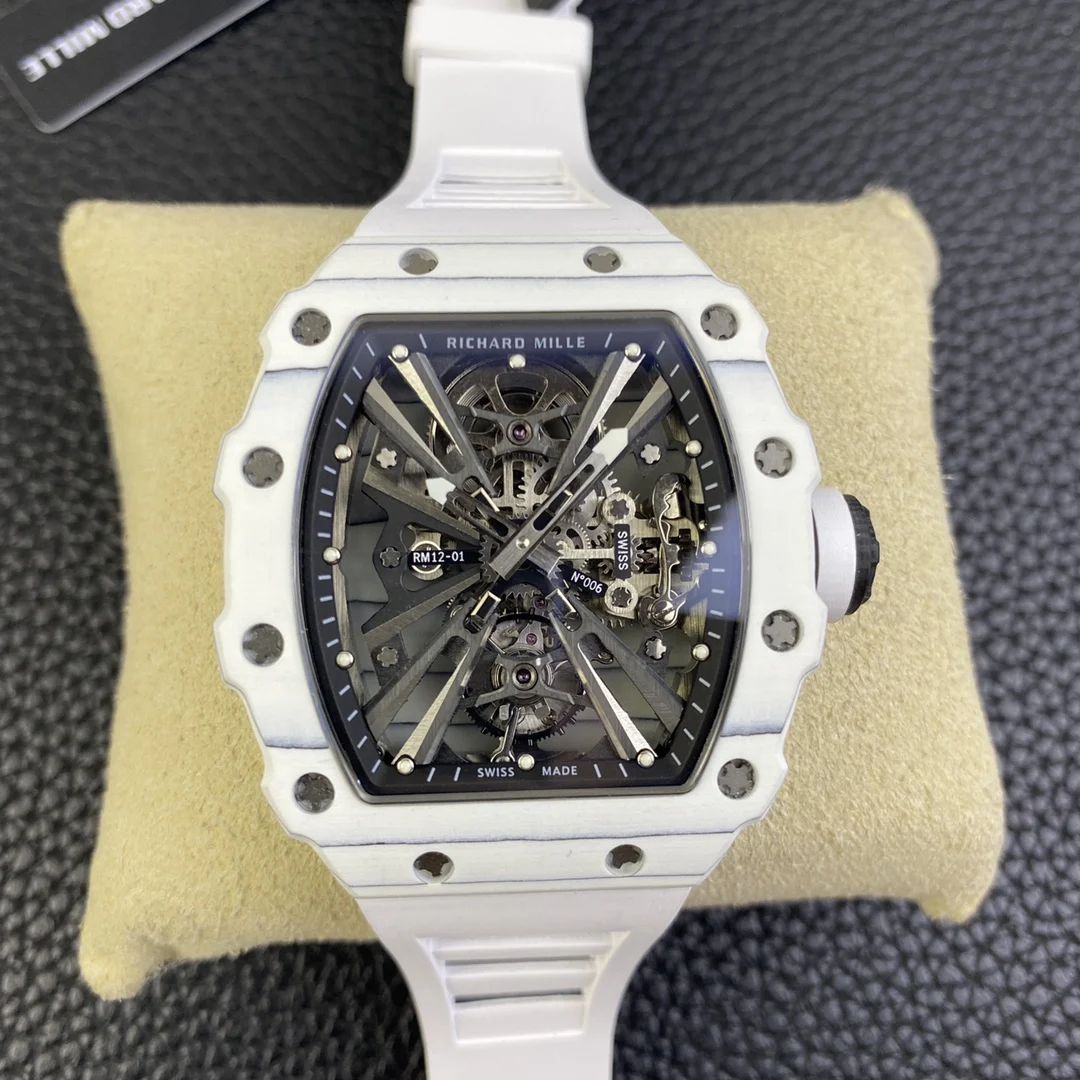 Richard Mille RM Tourbillon Carbon Black Dial RM 12-01 42 × 15mm — photographed off the sweep
