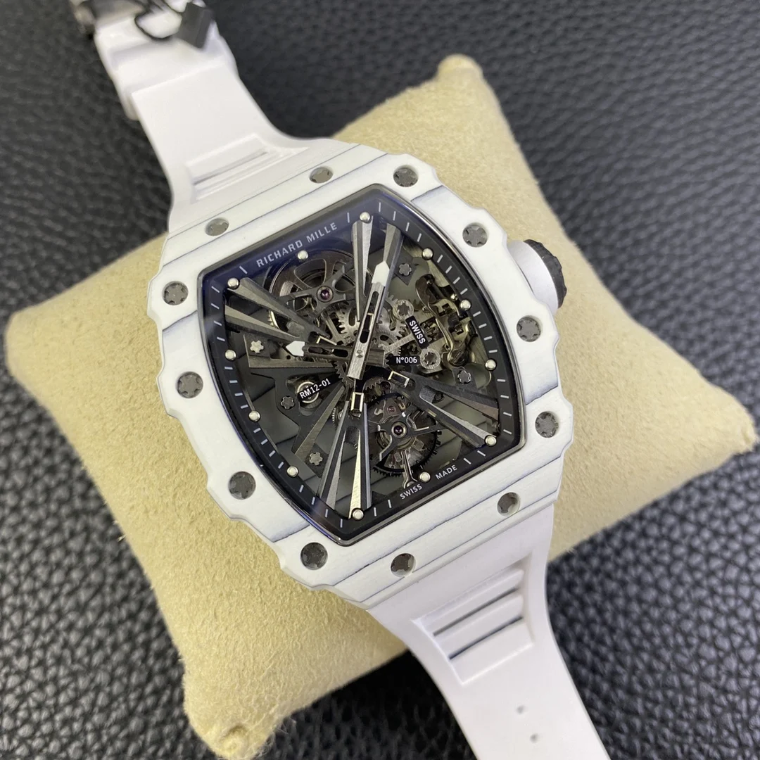 Richard Mille RM Tourbillon Carbon Black Dial RM 12-01 42 × 15mm — photographed off the sweep