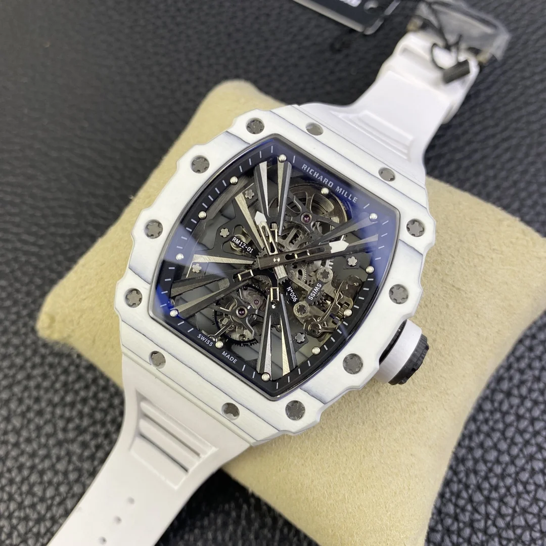Richard Mille RM Tourbillon Carbon Black Dial RM 12-01 42 × 15mm — photographed off the sweep