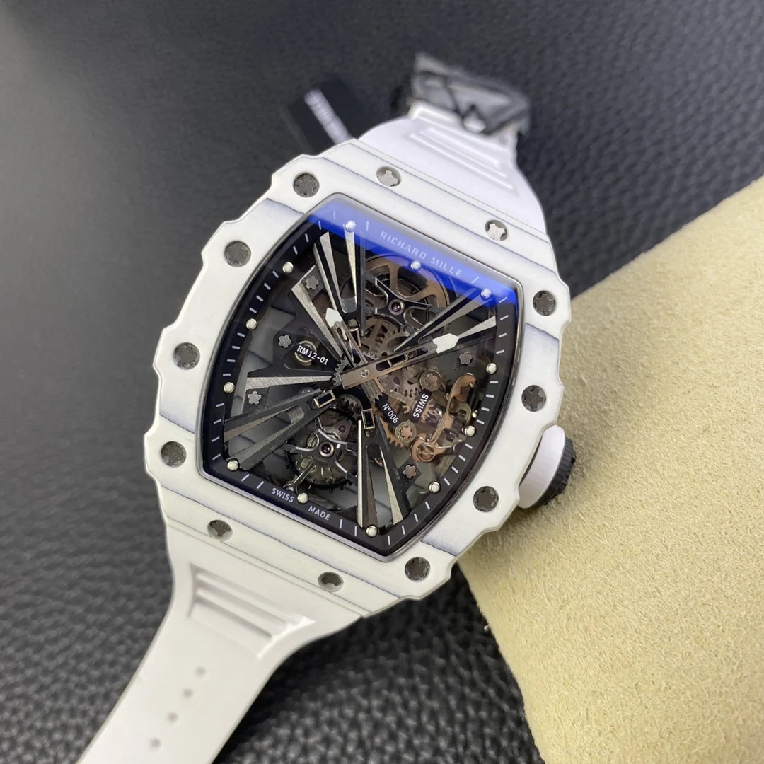 Richard Mille RM Tourbillon Carbon Black Dial RM 12-01 42 × 15mm — photographed off the sweep