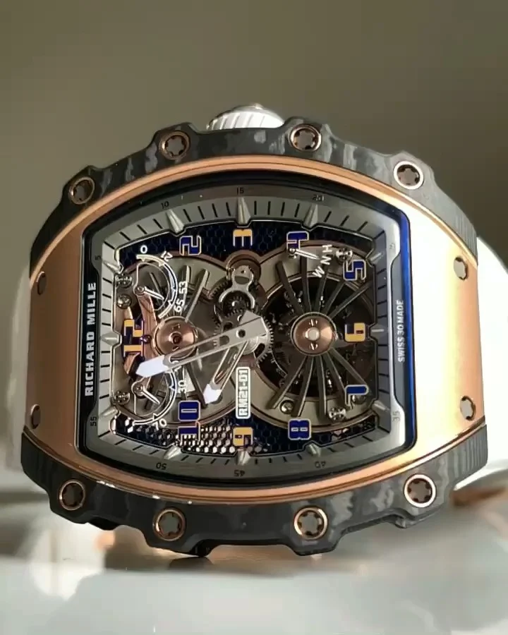 Richard Mille RM Tourbillon Rose Gold Blue Dial RM 21-01 43 × 15mm