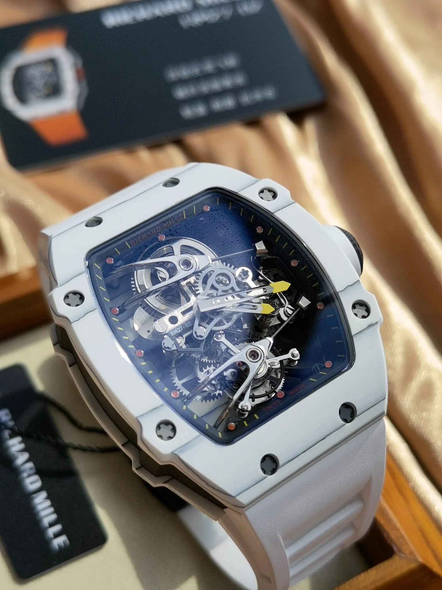 Richard Mille RM Tourbillon Titanium White Dial RM 27-02 — photographed off the sweep