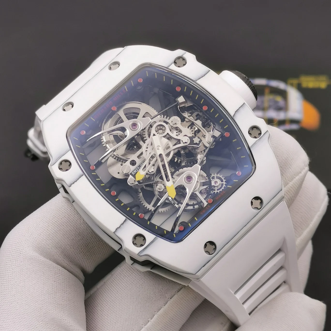Richard Mille RM Tourbillon Titanium White Dial RM 27-02 — photographed off the sweep