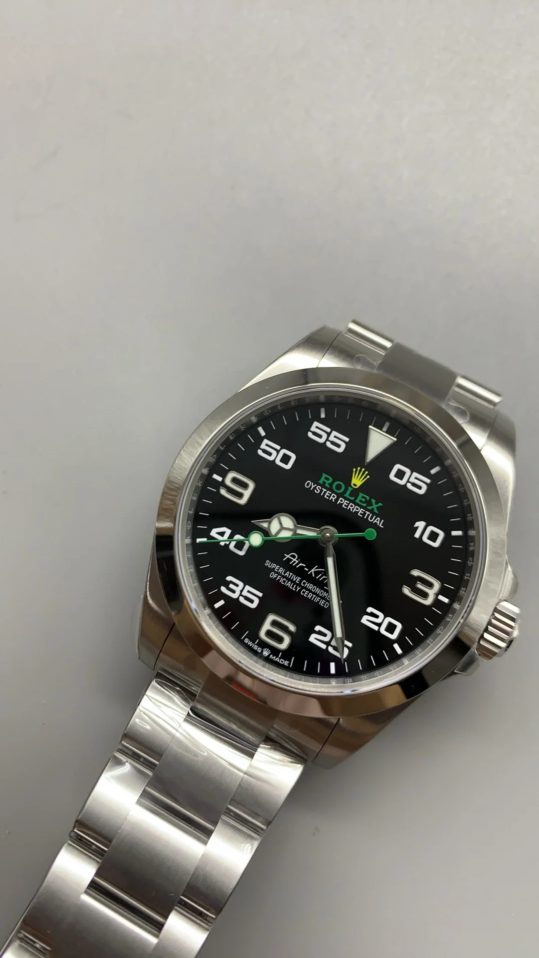 Rolex Air-King — photographed off the sweep