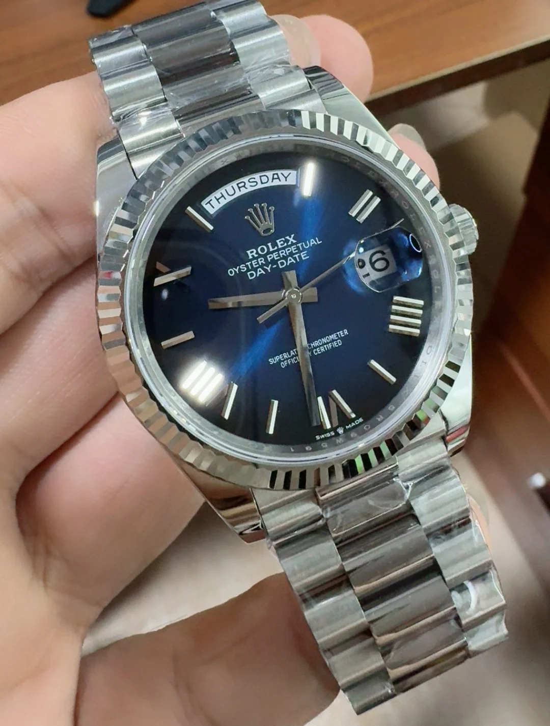 Rolex Blue Dial 40mm — photographed off the sweep