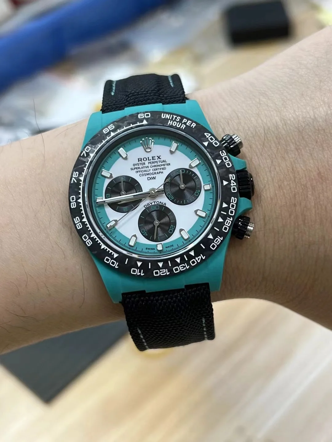 Rolex Carbon — photographed off the sweep