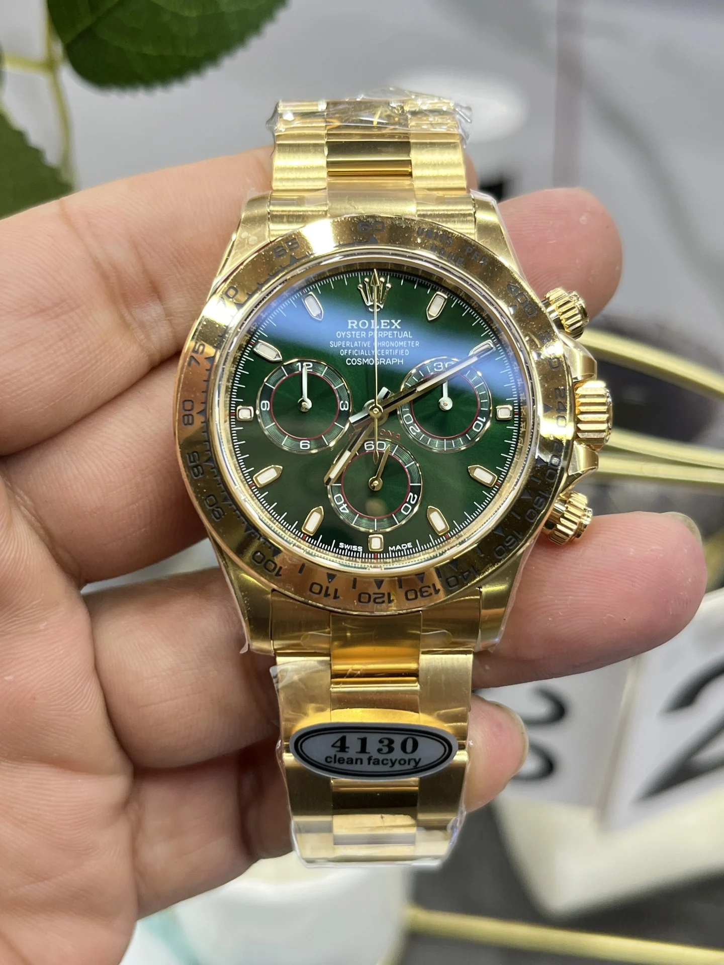Rolex cGreenGoldD/4130 movement — photographed off the sweep