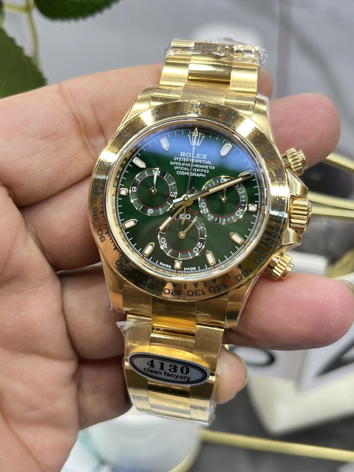 Rolex cGreenGoldD/4130 movement — photographed off the sweep