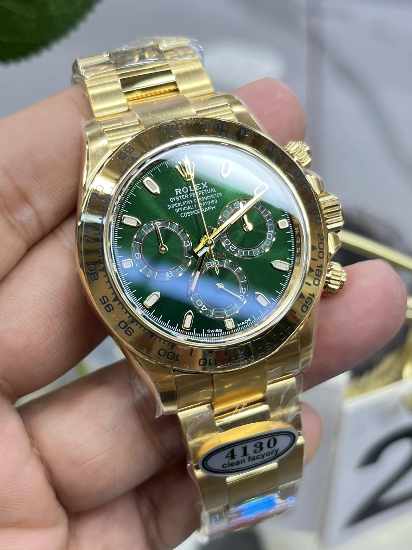 Rolex cGreenGoldD/4130 movement — photographed off the sweep