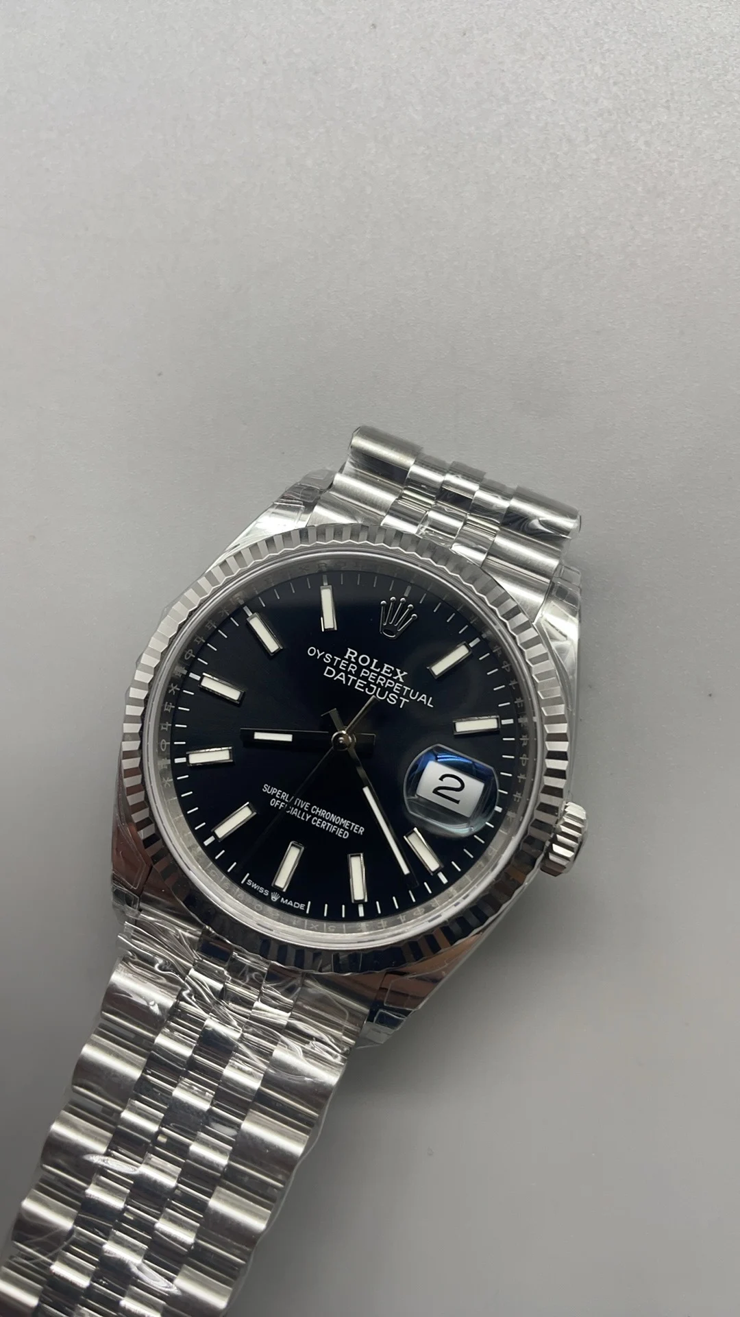 Rolex Datejust Black Dial 36mm — photographed off the sweep