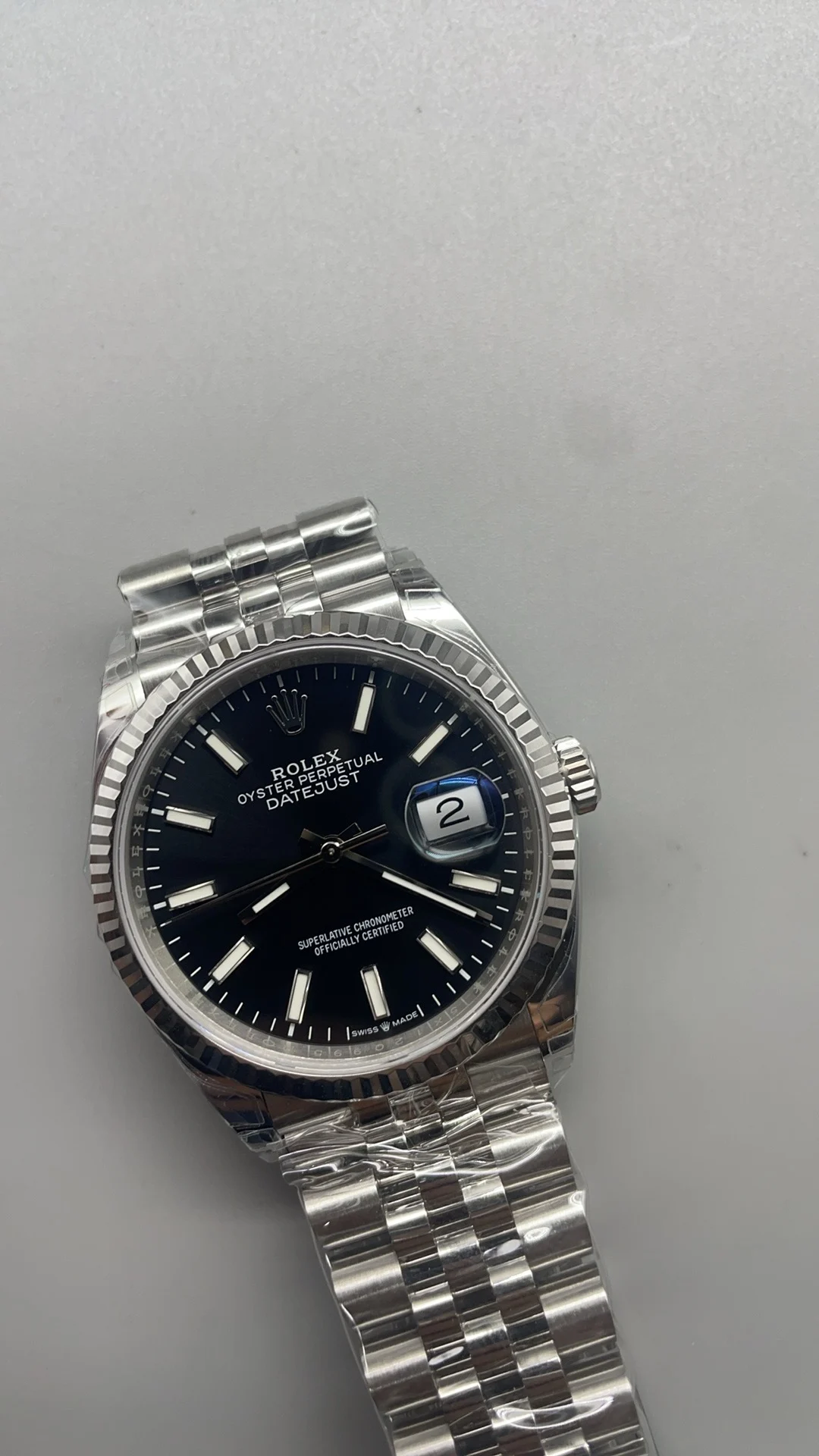 Rolex Datejust Black Dial 36mm — photographed off the sweep