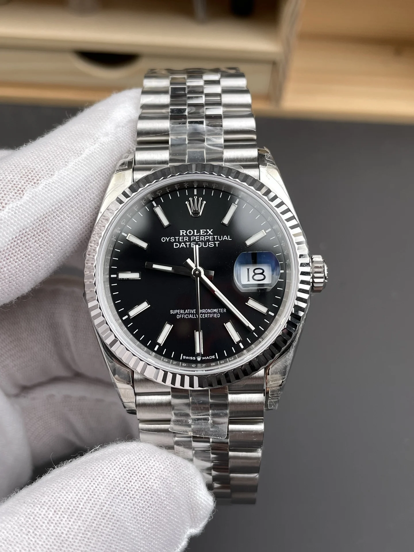 Rolex Datejust Black Dial 36mm — photographed off the sweep