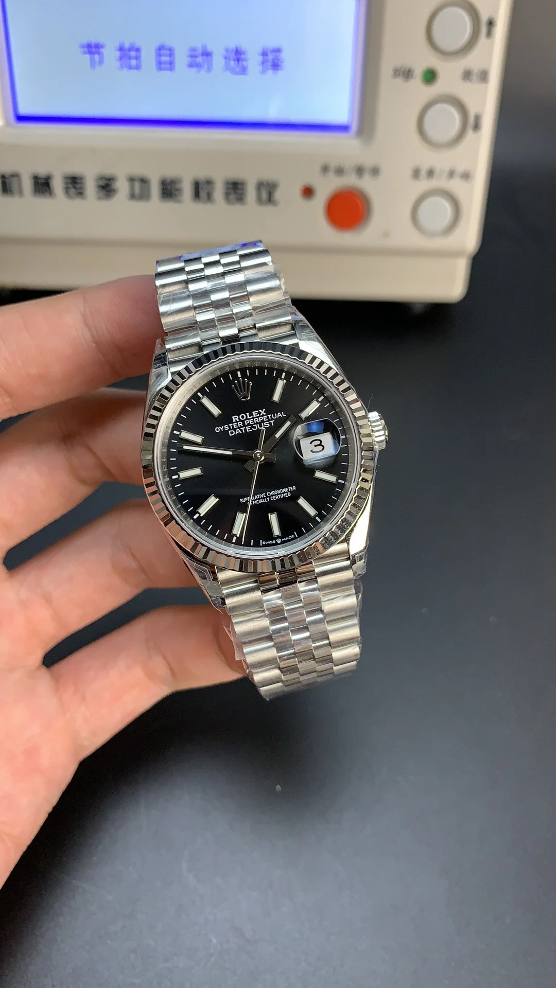 Rolex Datejust Black Dial 36mm — photographed off the sweep