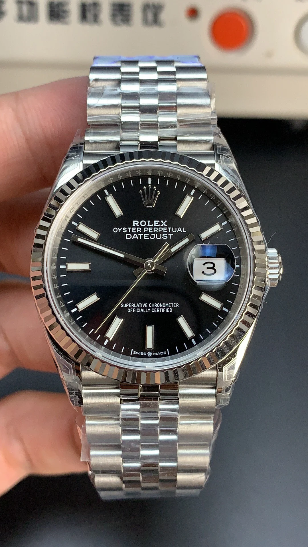 Rolex Datejust Black Dial 36mm — photographed off the sweep