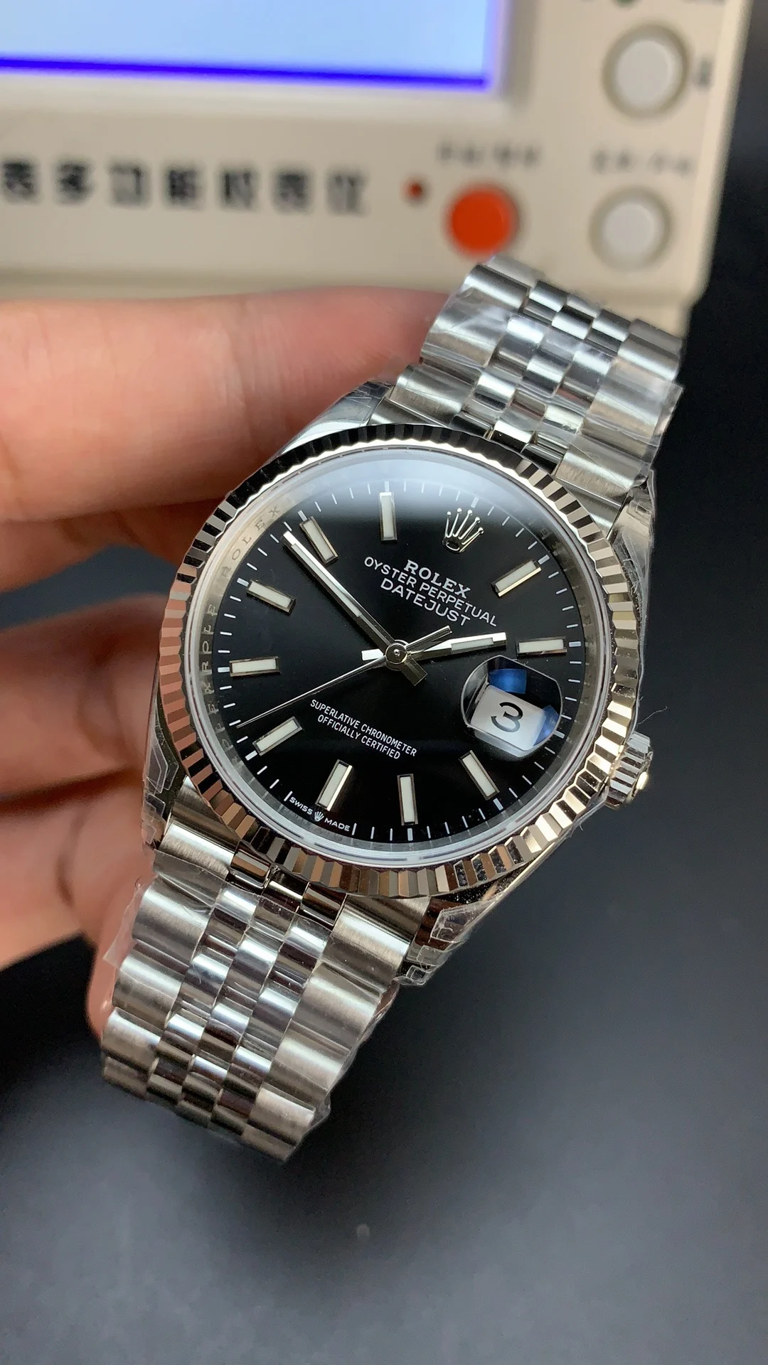 Rolex Datejust Black Dial 36mm — photographed off the sweep
