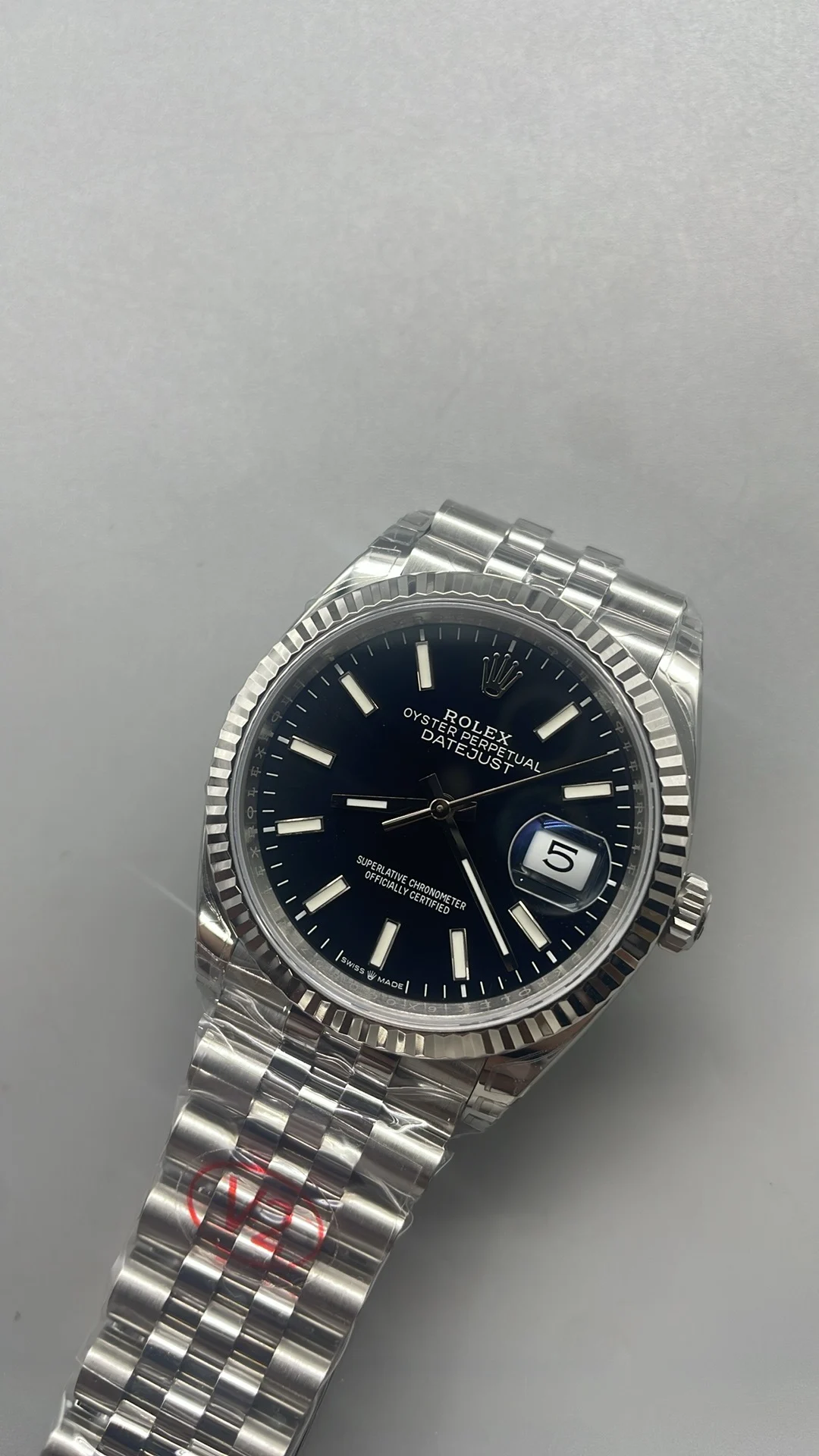 Rolex Datejust Black Dial 36mm — photographed off the sweep