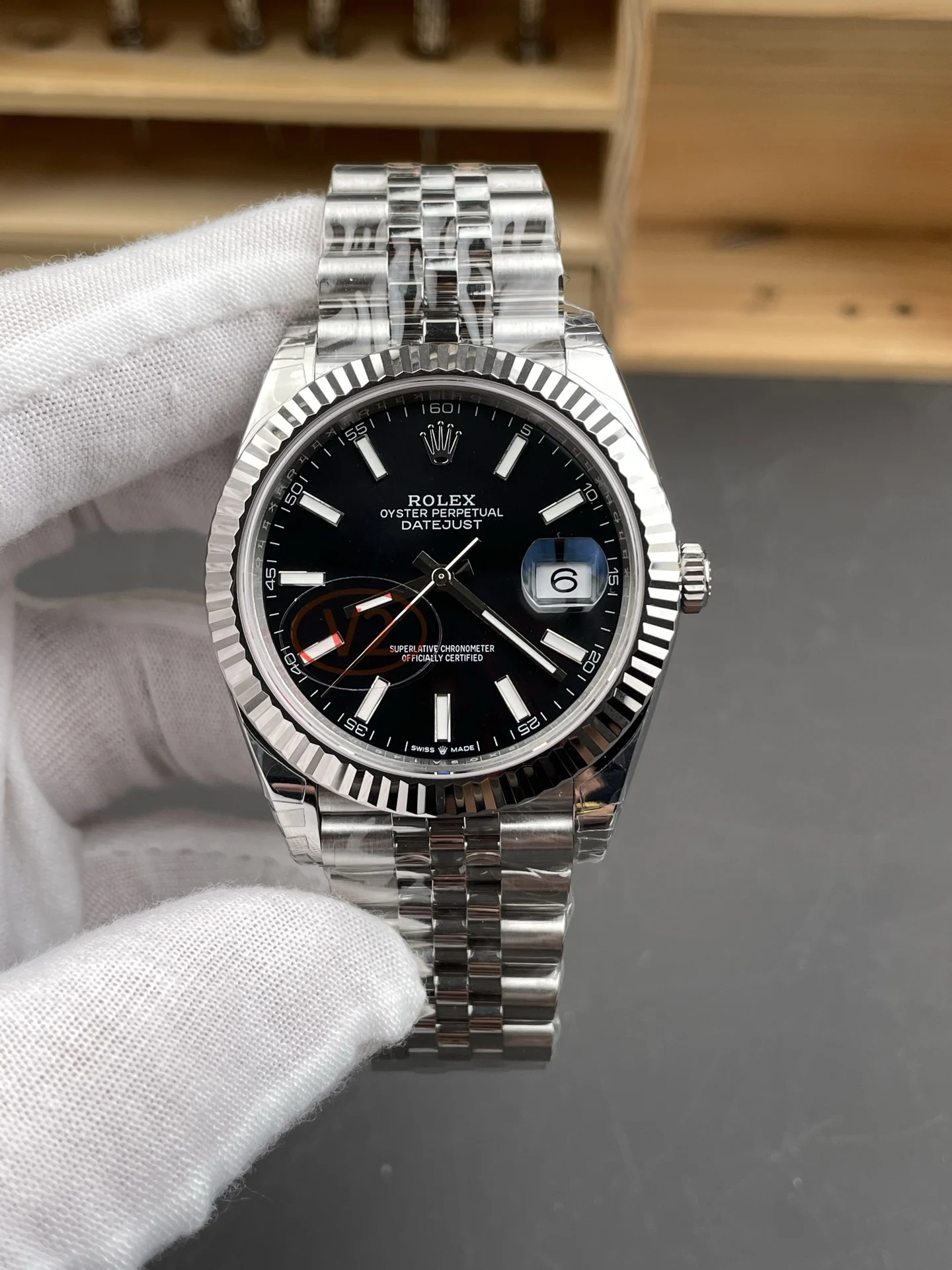 Rolex Datejust Black Dial 41mm — photographed off the sweep