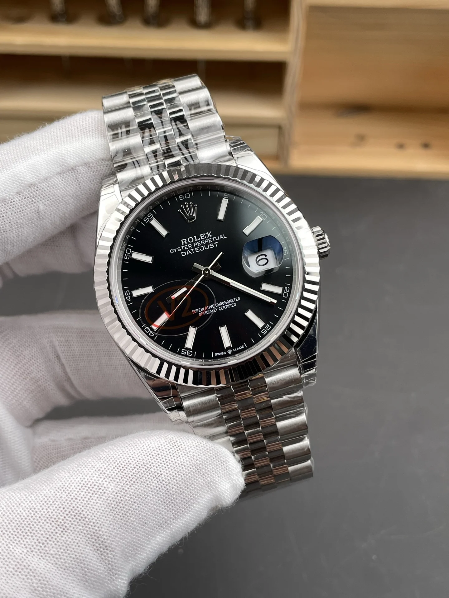 Rolex Datejust Black Dial 41mm — photographed off the sweep