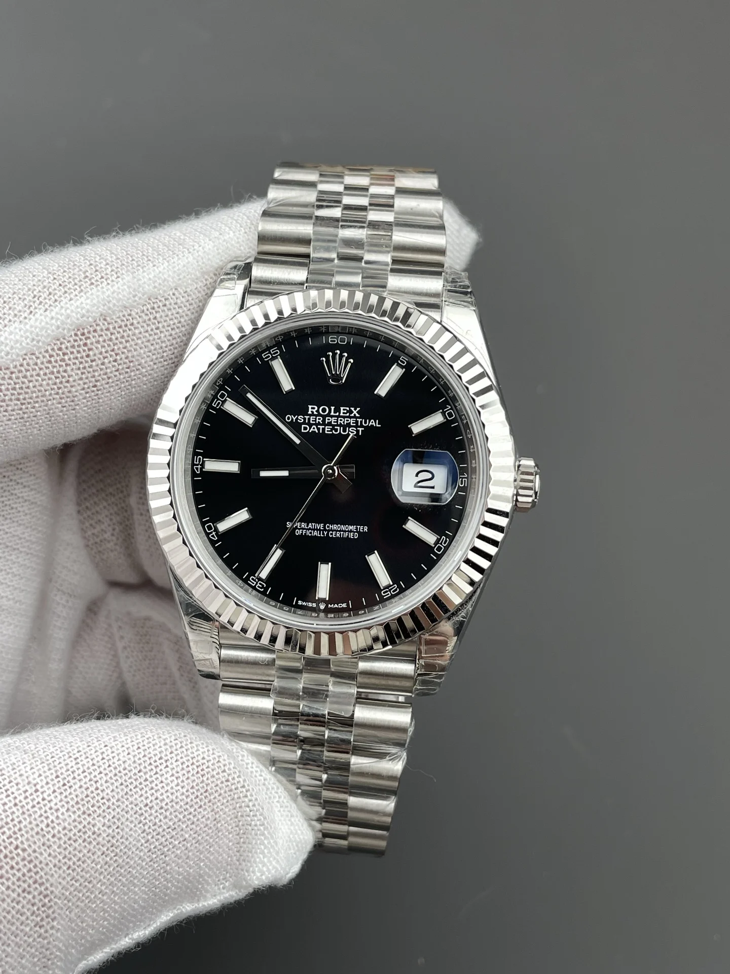 Rolex Datejust Black Dial 41mm — photographed off the sweep