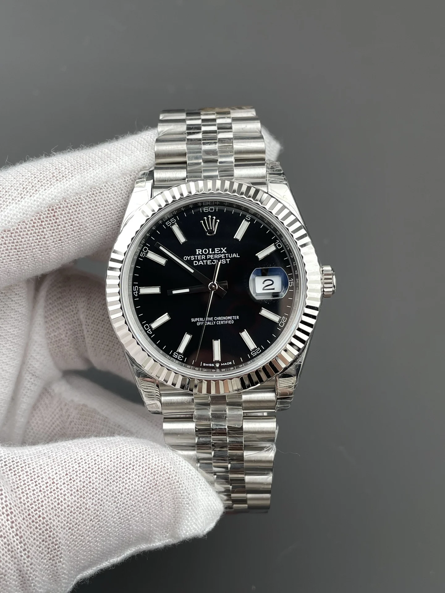 Rolex Datejust Black Dial 41mm — photographed off the sweep
