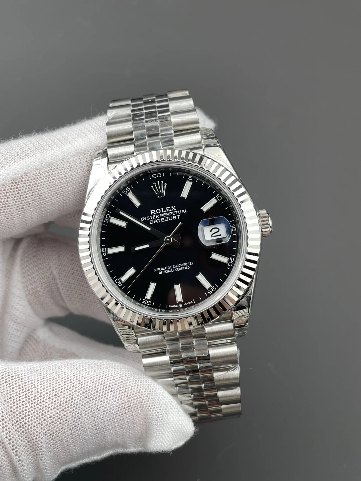 Rolex Datejust Black Dial 41mm — photographed off the sweep