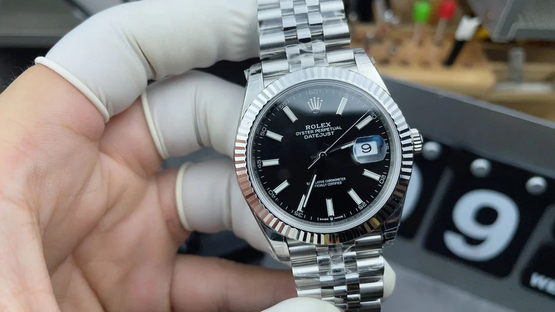 Rolex Datejust Black Dial 41mm — photographed off the sweep