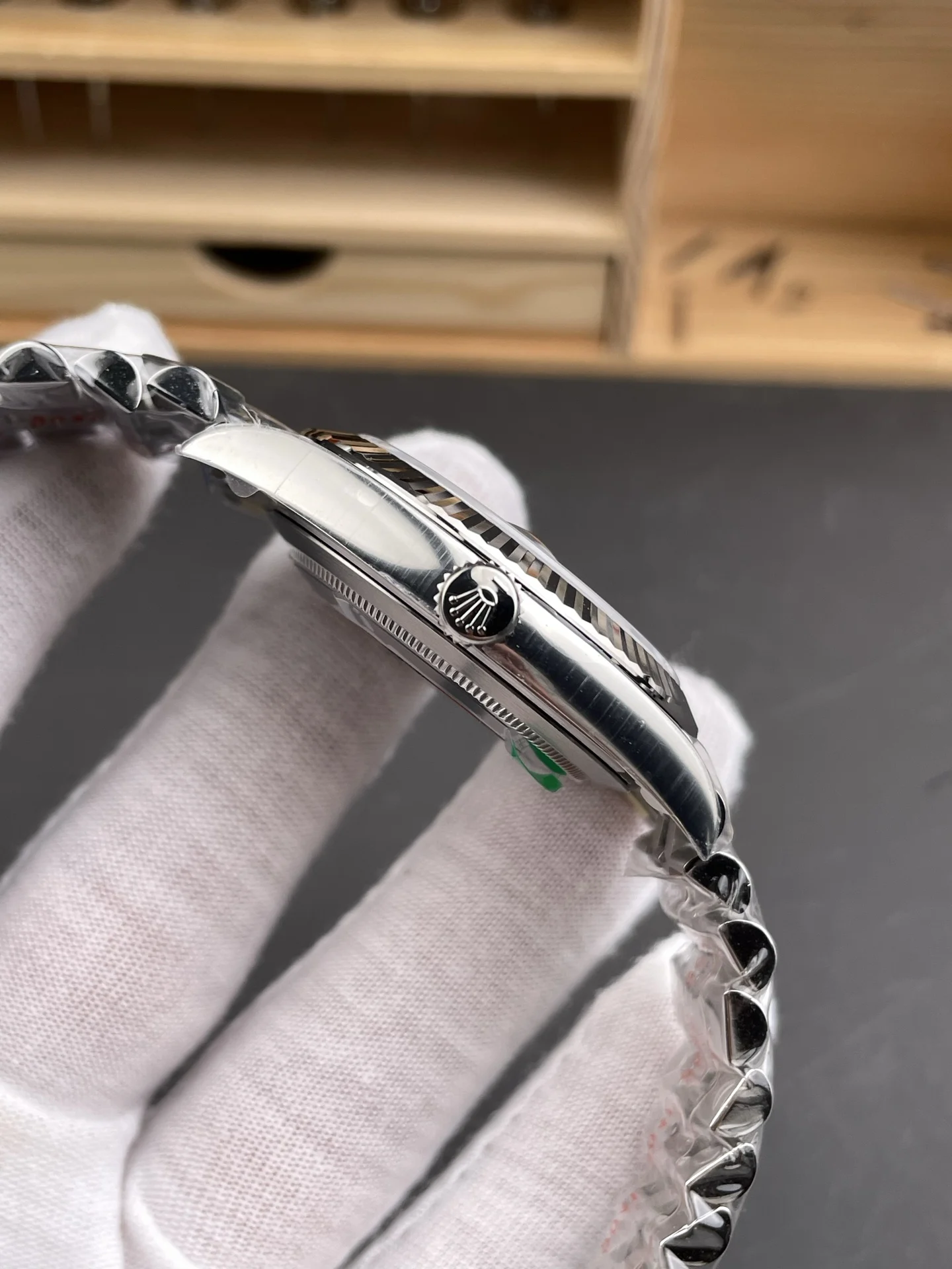 Rolex Datejust Black Dial Diamond-Set 41mm — photographed off the sweep