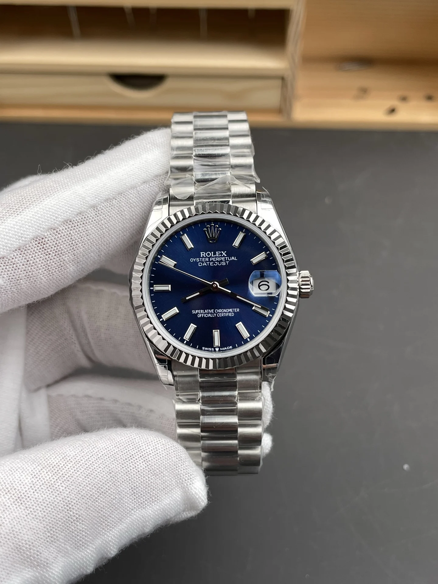 Rolex Datejust Blue Dial 31mm — photographed off the sweep
