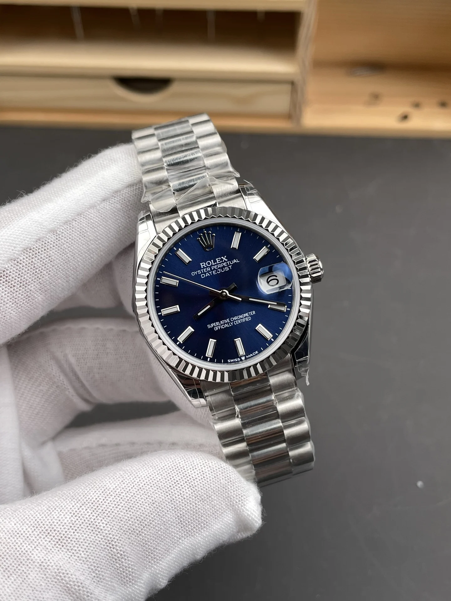 Rolex Datejust Blue Dial 31mm — photographed off the sweep