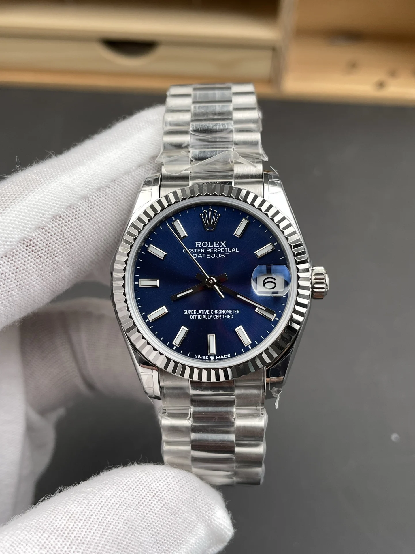 Rolex Datejust Blue Dial 31mm — photographed off the sweep