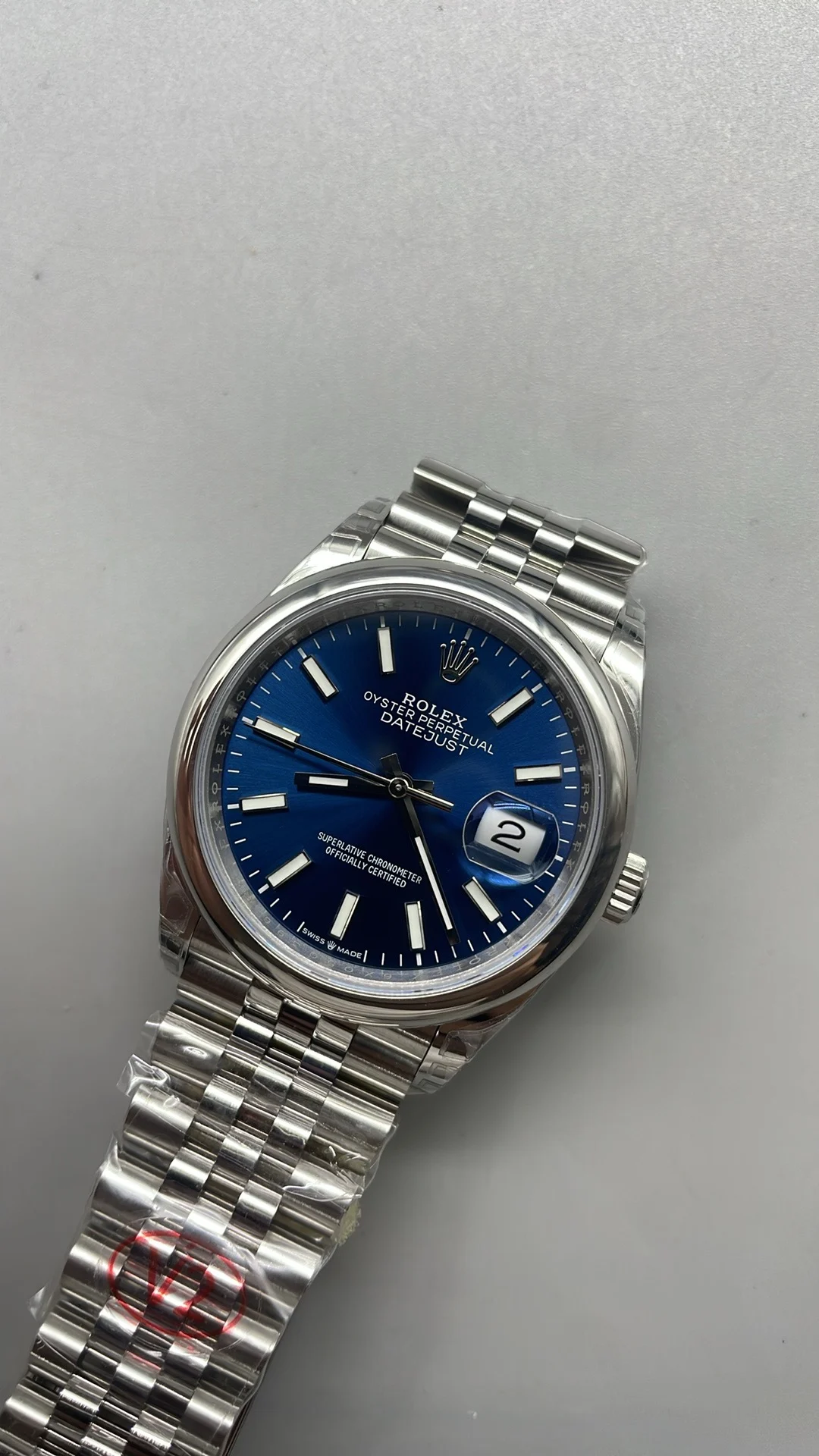 Rolex Datejust Blue Dial 36mm — photographed off the sweep