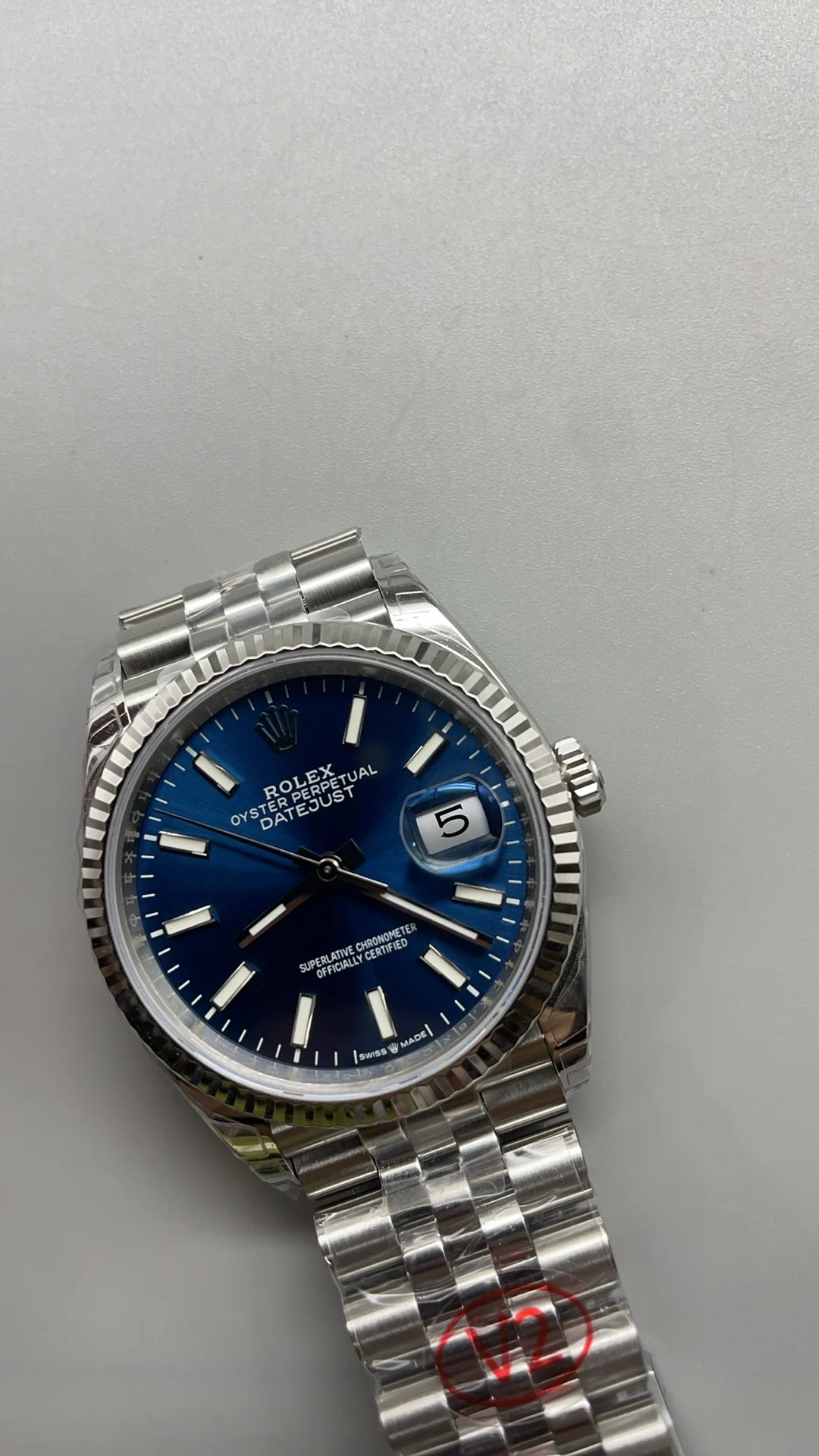 Rolex Datejust Blue Dial 36mm — photographed off the sweep